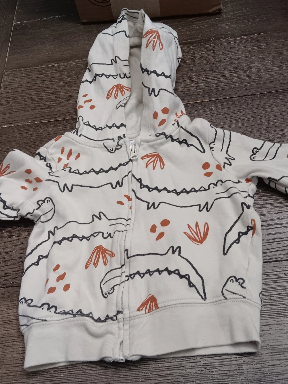 Kids size 9 Month Zip-Up Hooded Jacket with Orange and Black Crocodile Print